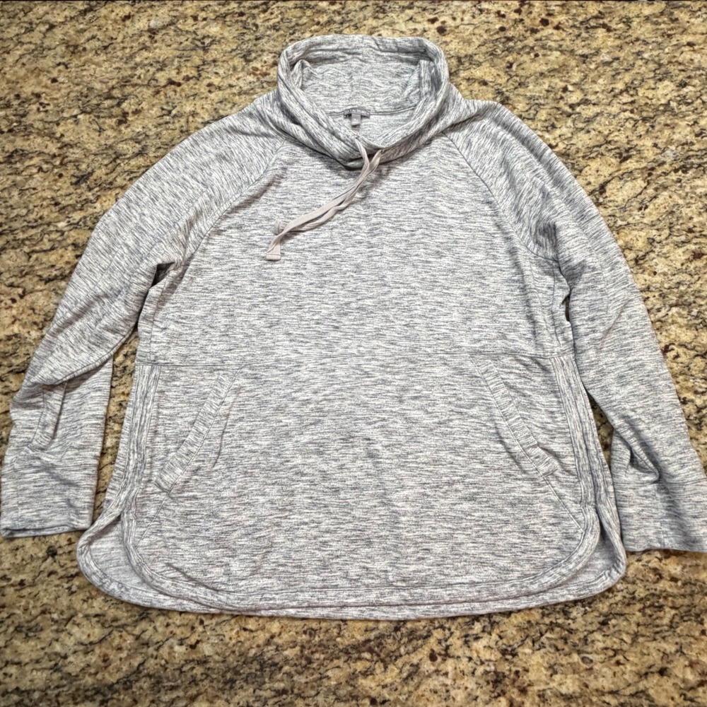 T by Talbots Womens XLP Grey Space Dye Funnel Neck Pullover Sweatshirt Petite XL